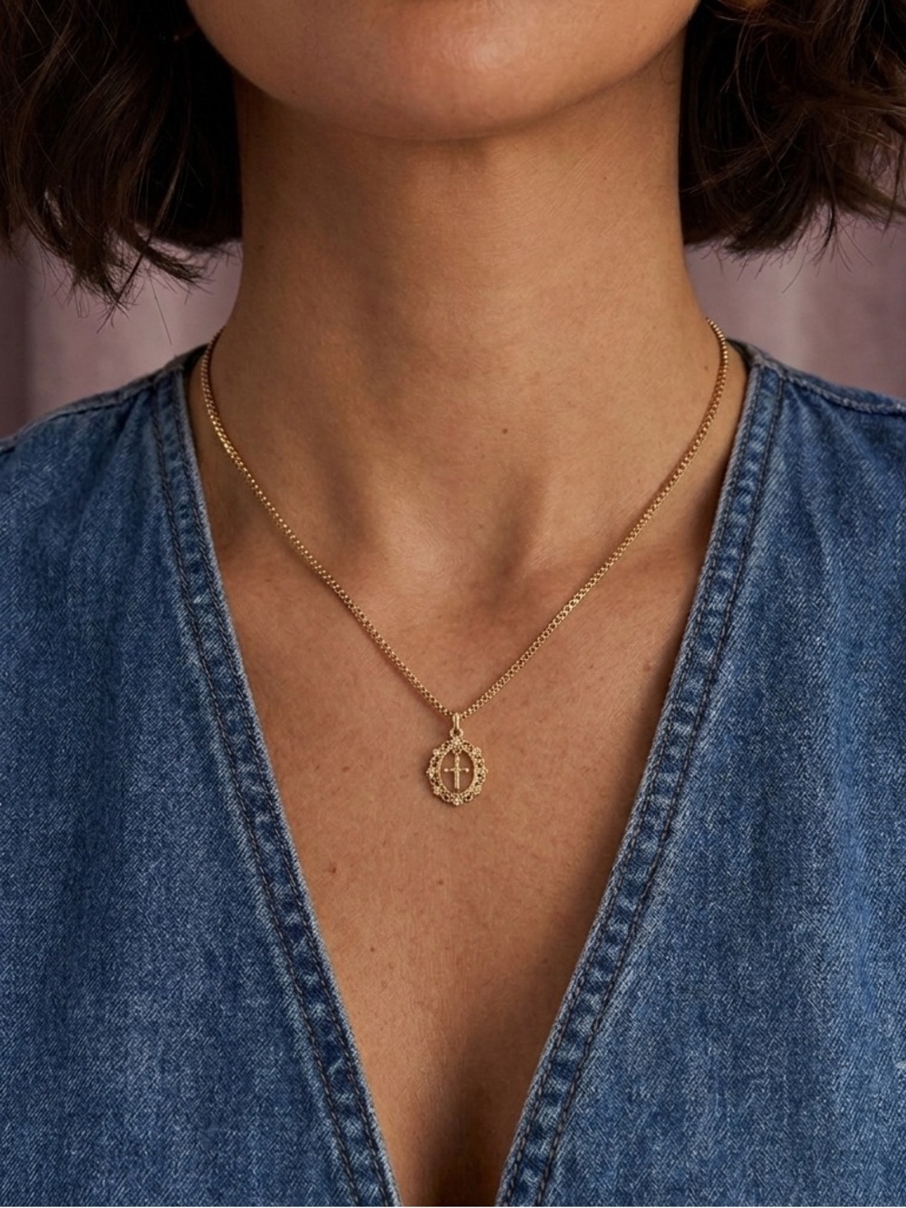 Gold Cross Necklace for woman | Dainty Cross Necklace | CZ Pendant Cross Pendant